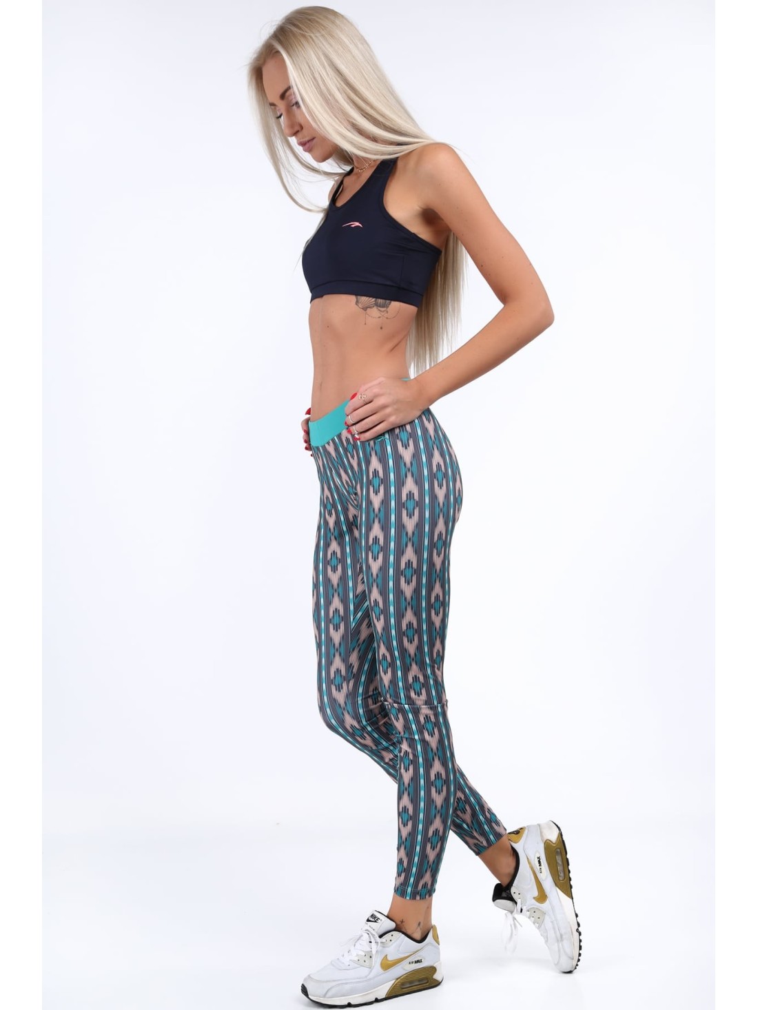 Green sports leggings with patterns MR11514 - Online store - Boutique